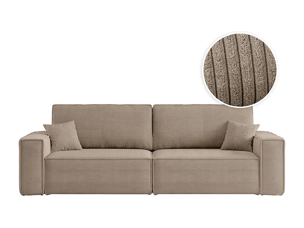 Canapé droit 3 places FARAH convertible en velours côtelé - Taupe