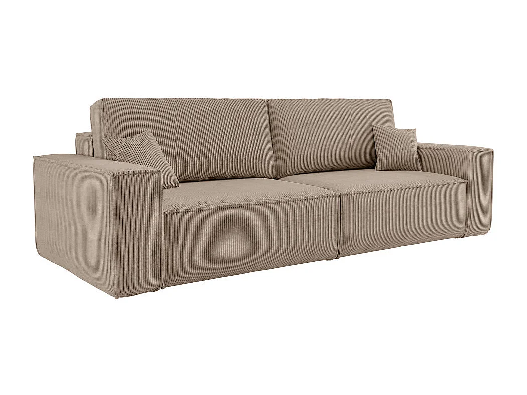 Canapé droit 3 places FARAH convertible en velours côtelé - Taupe