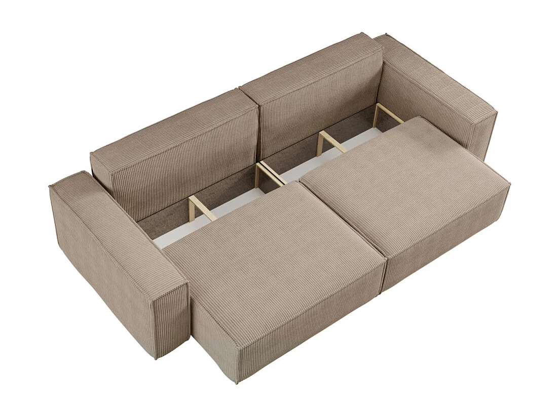 Canapé droit 3 places FARAH convertible en velours côtelé - Taupe