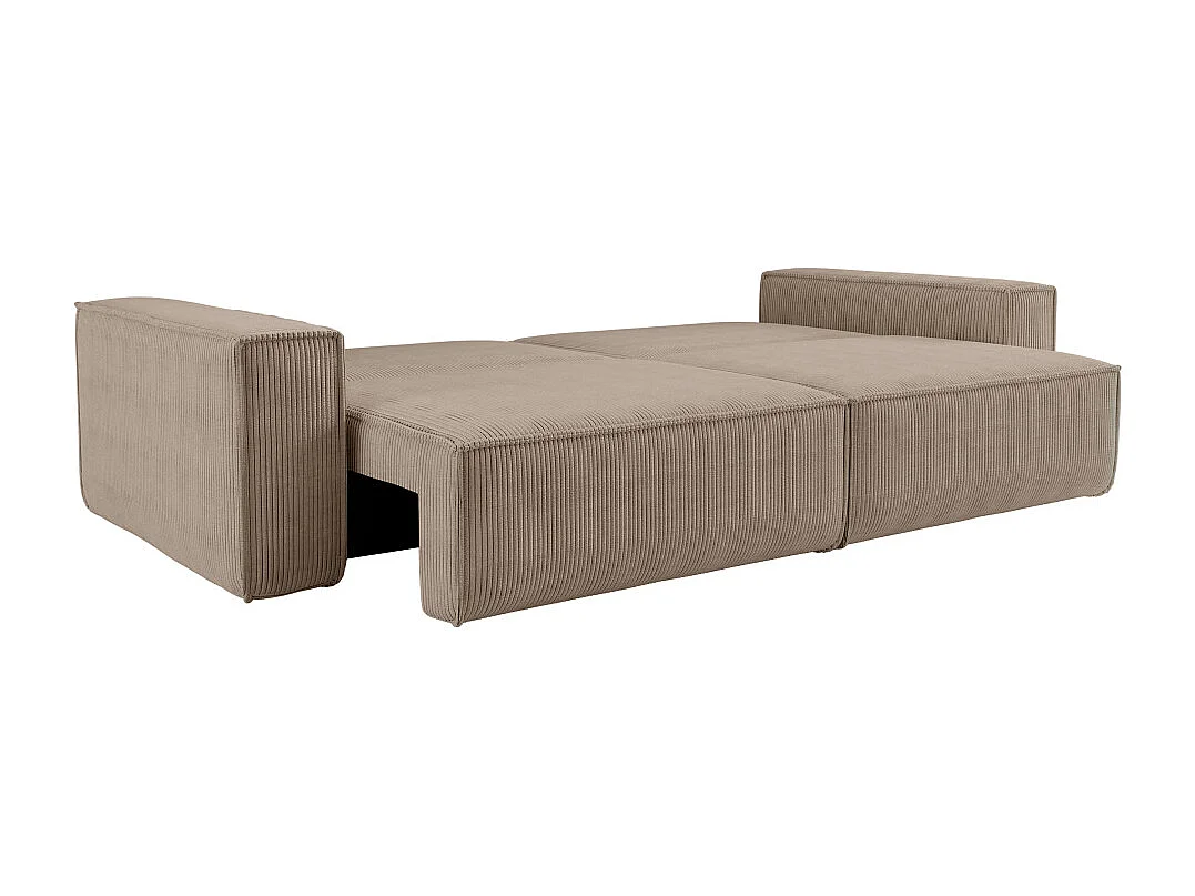 Canapé droit 3 places FARAH convertible en velours côtelé - Taupe