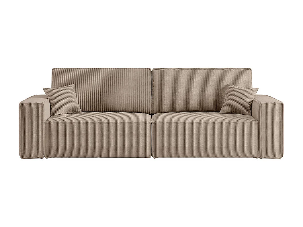 Canapé droit 3 places FARAH convertible en velours côtelé - Taupe