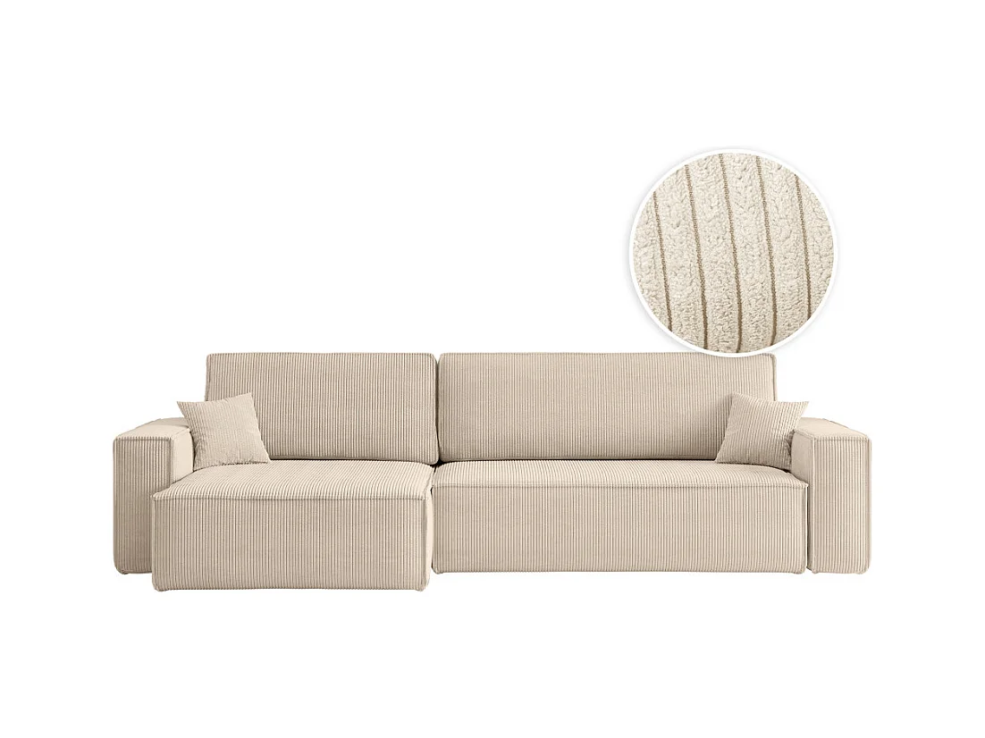 Canapé FARAH d'angle max réversible et convertible 5 places en velours côtelé - Beige