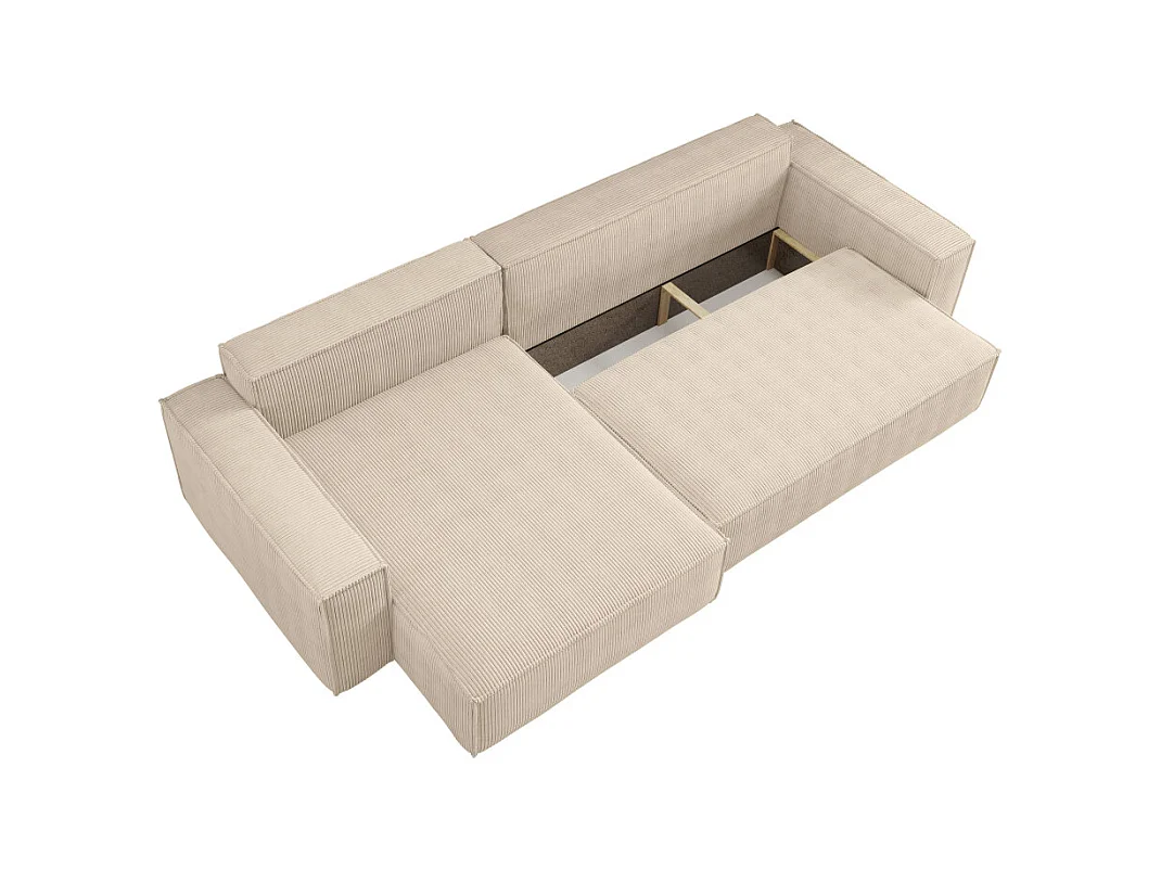 Canapé FARAH d'angle max réversible et convertible 5 places en velours côtelé - Beige
