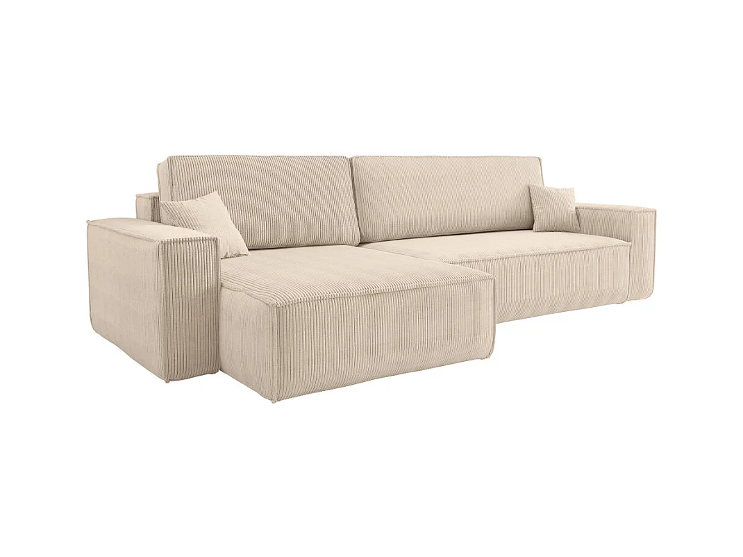 Canapé FARAH d'angle max réversible et convertible 5 places en velours côtelé - Beige