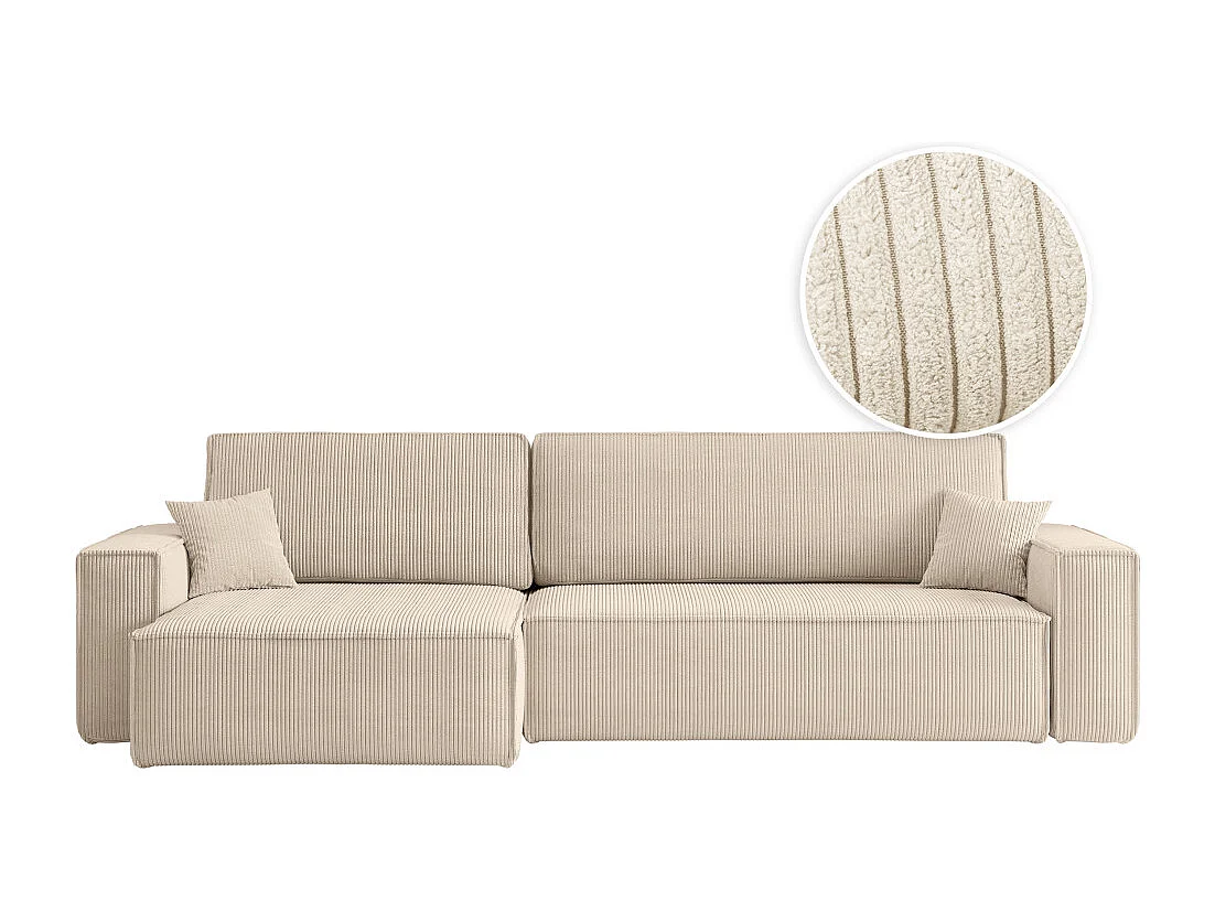 Canapé FARAH d'angle max réversible et convertible 5 places en velours côtelé - Beige