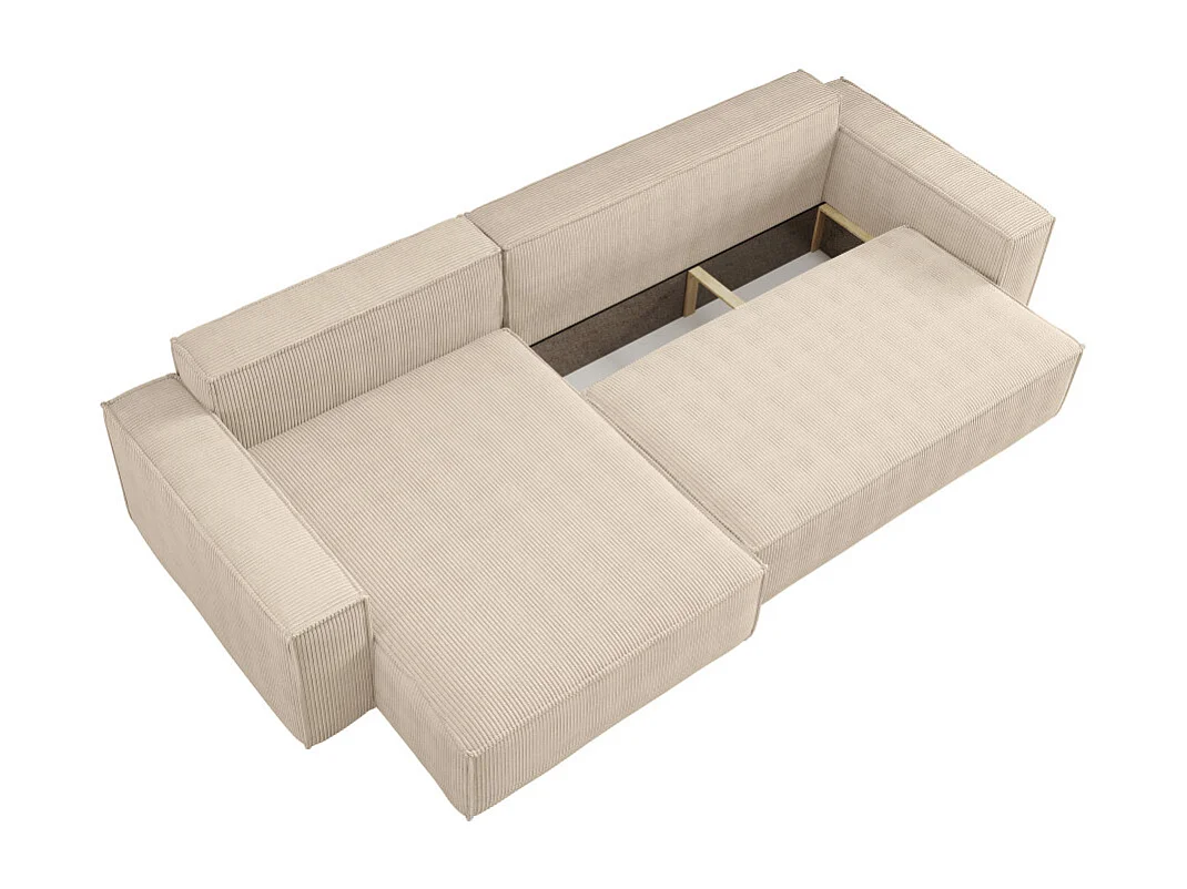 Canapé FARAH d'angle max réversible et convertible 5 places en velours côtelé - Beige