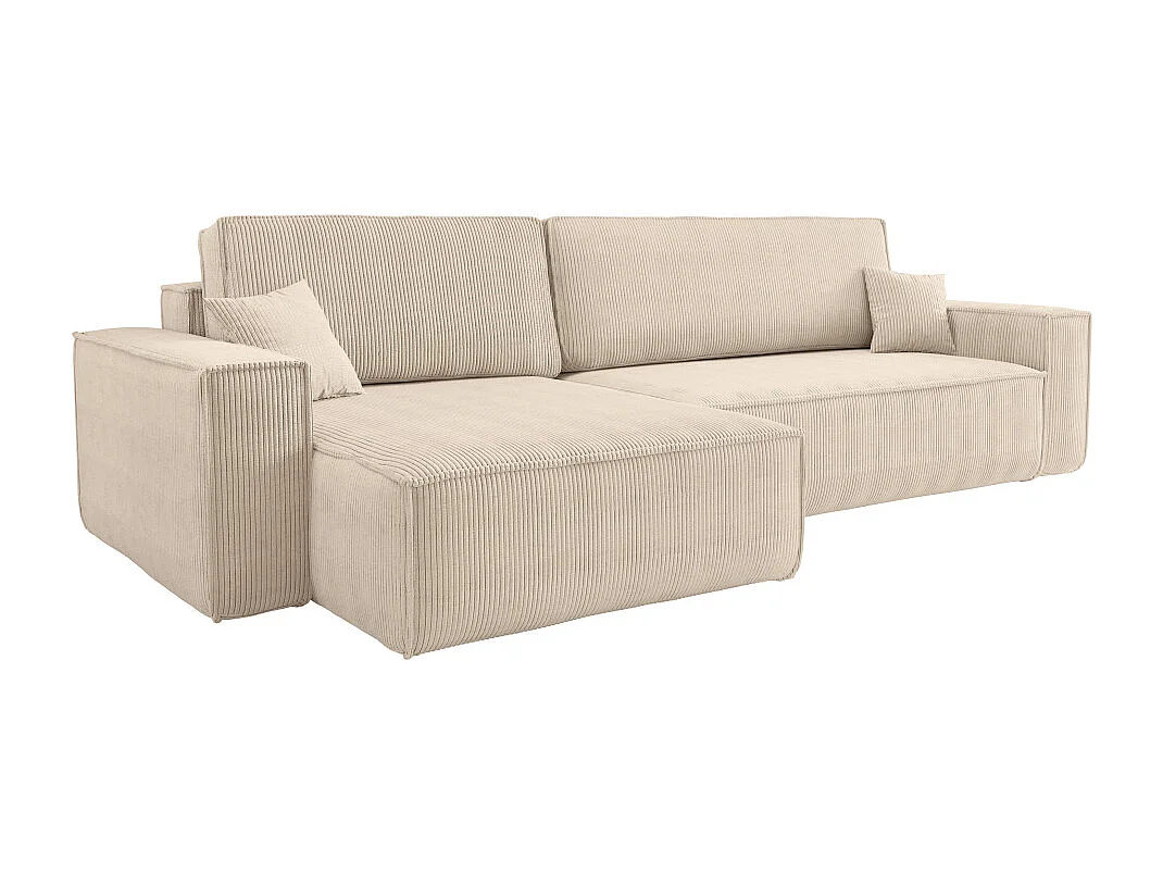 Canapé FARAH d'angle max réversible et convertible 5 places en velours côtelé - Beige