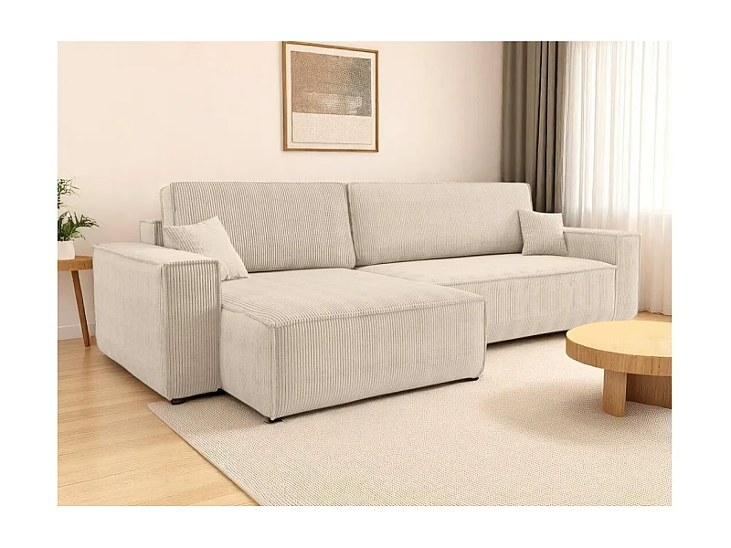 Canapé FARAH d'angle max réversible et convertible 5 places en velours côtelé - Beige