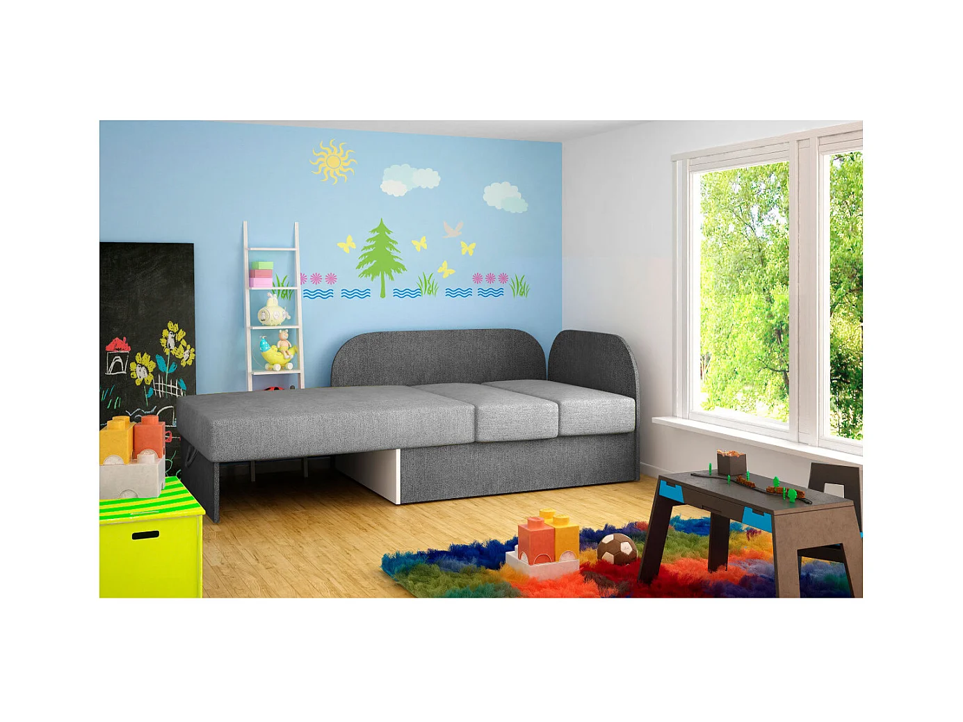 Chauffeuse/Lit enfant ZAYAH en tissu - Gris clair