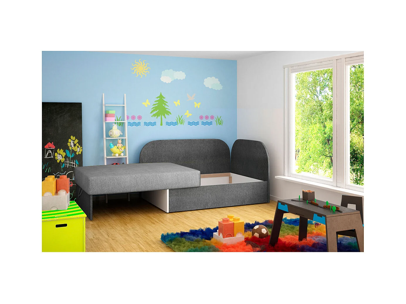 Chauffeuse/Lit enfant ZAYAH en tissu - Gris clair