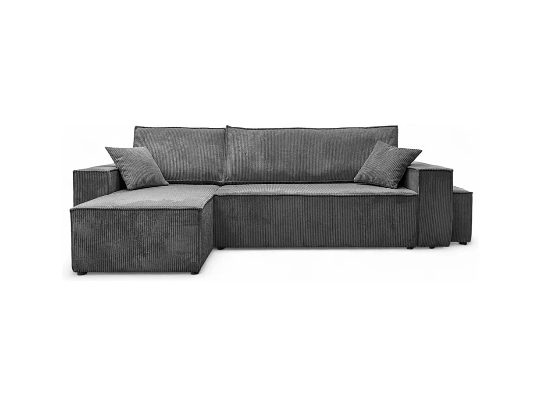 Canapé FARAH d'angle réversible et convertible 4 places avec un pouf en velours côtelé - Gris