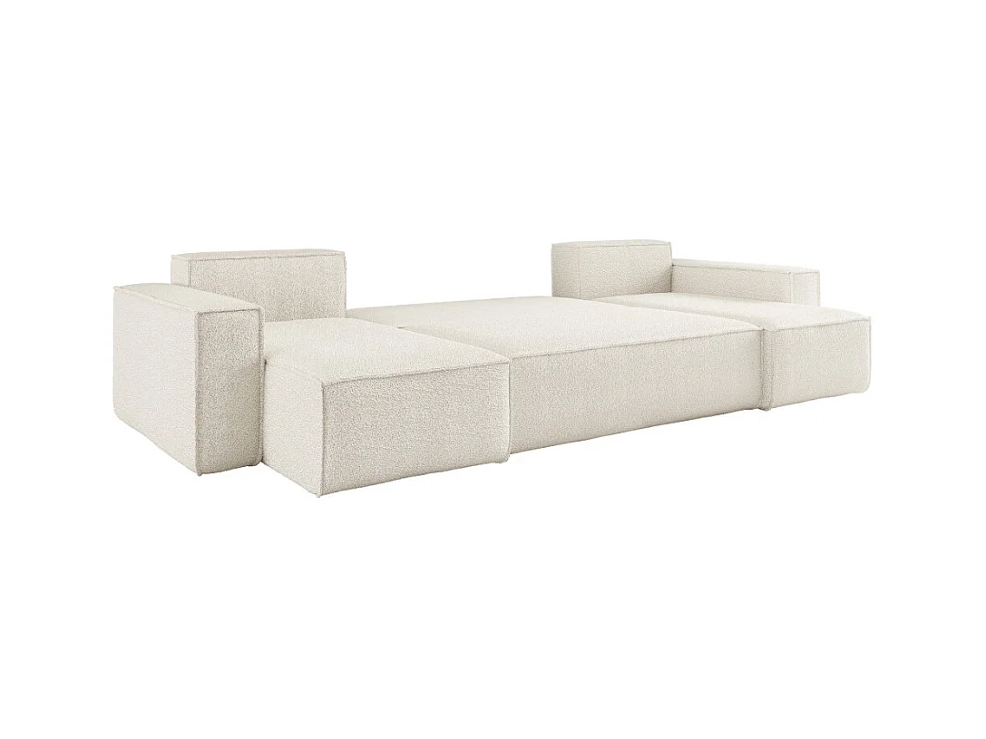 Canapé d'angle FARAH panoramique convertible 6 places en tissu bouclette - Blanc