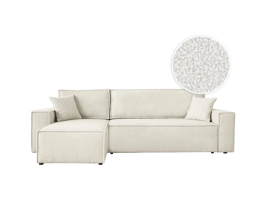 Canapé FARAH d'angle réversible et convertible 4 places en tissu bouclette - Blanc