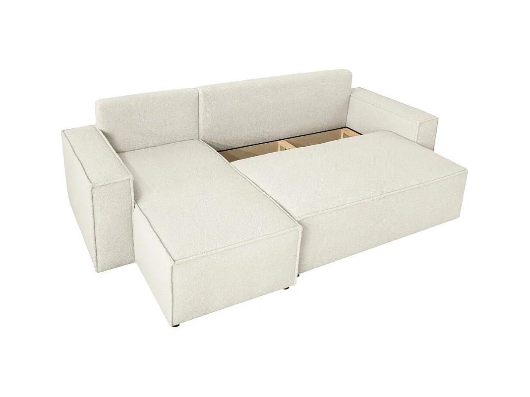 Canapé FARAH d'angle réversible et convertible 4 places en tissu bouclette - Blanc