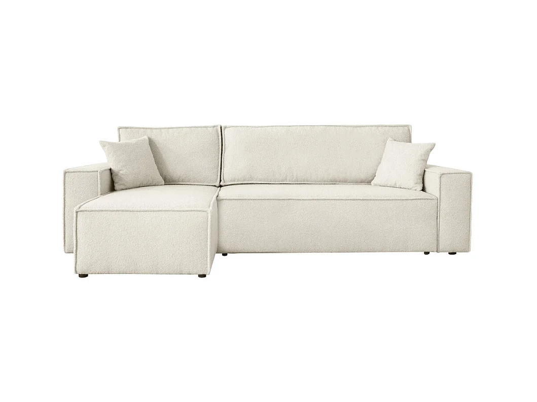 Canapé FARAH d'angle réversible et convertible 4 places en tissu bouclette - Blanc