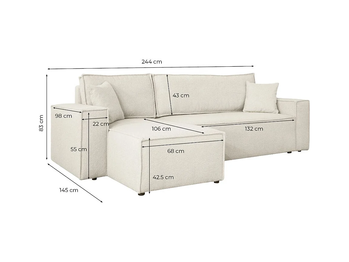 Canapé FARAH d'angle réversible et convertible 4 places en tissu bouclette - Blanc