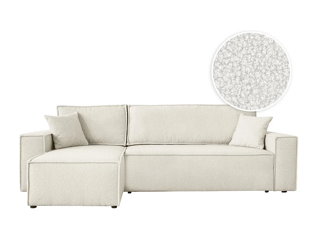 Canapé FARAH d'angle réversible et convertible 4 places en tissu bouclette - Blanc