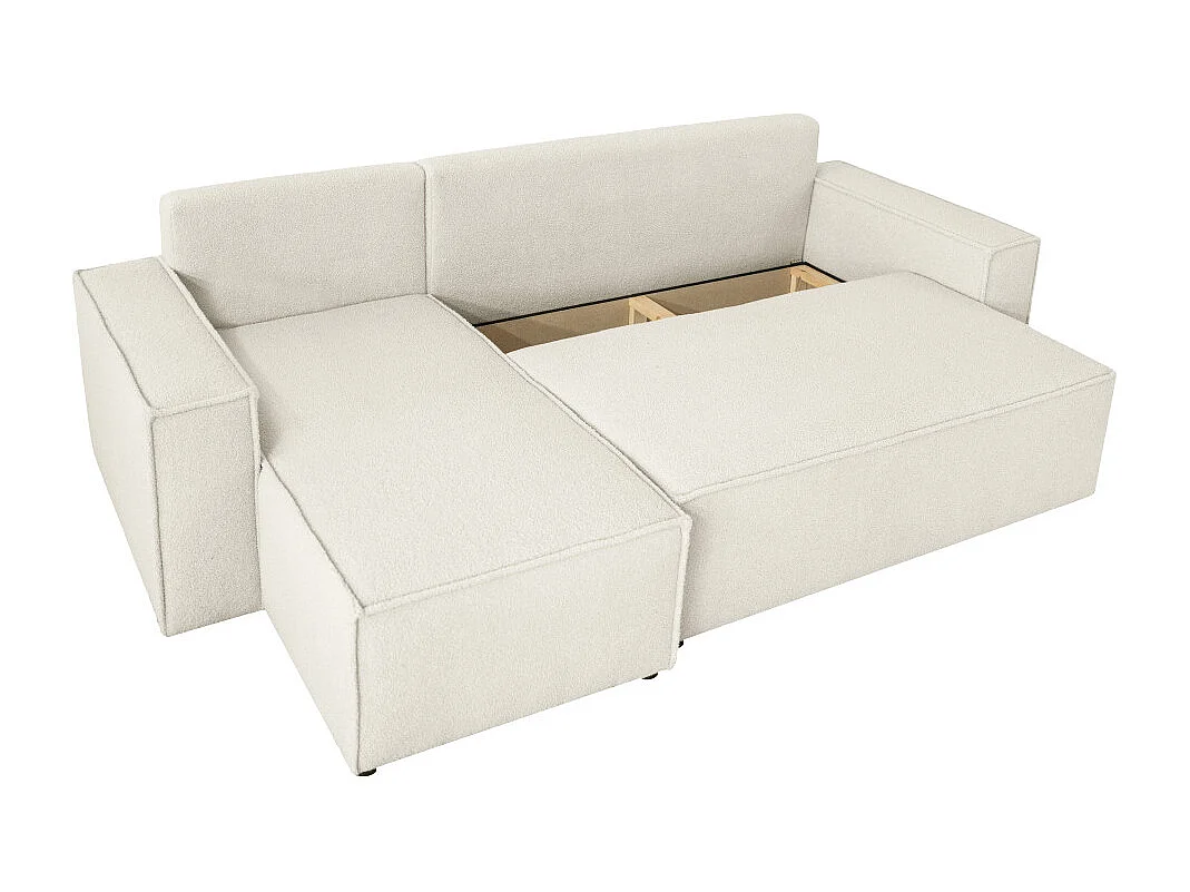 Canapé FARAH d'angle réversible et convertible 4 places en tissu bouclette - Blanc