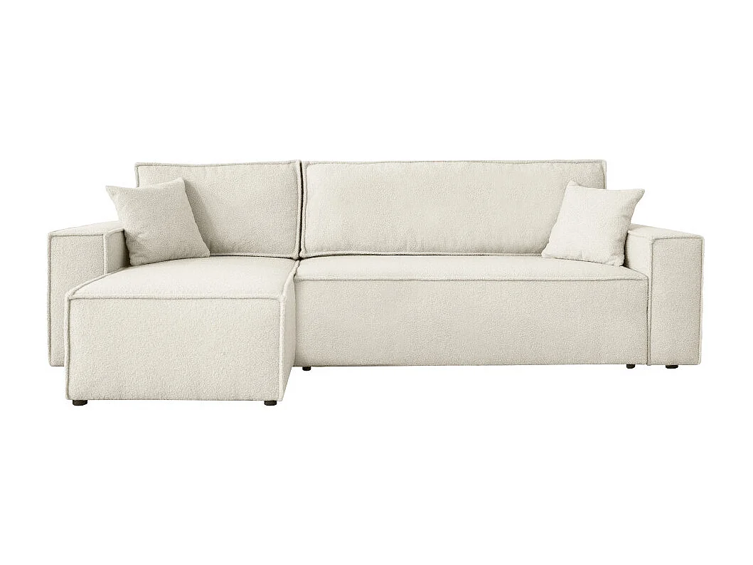 Canapé FARAH d'angle réversible et convertible 4 places en tissu bouclette - Blanc