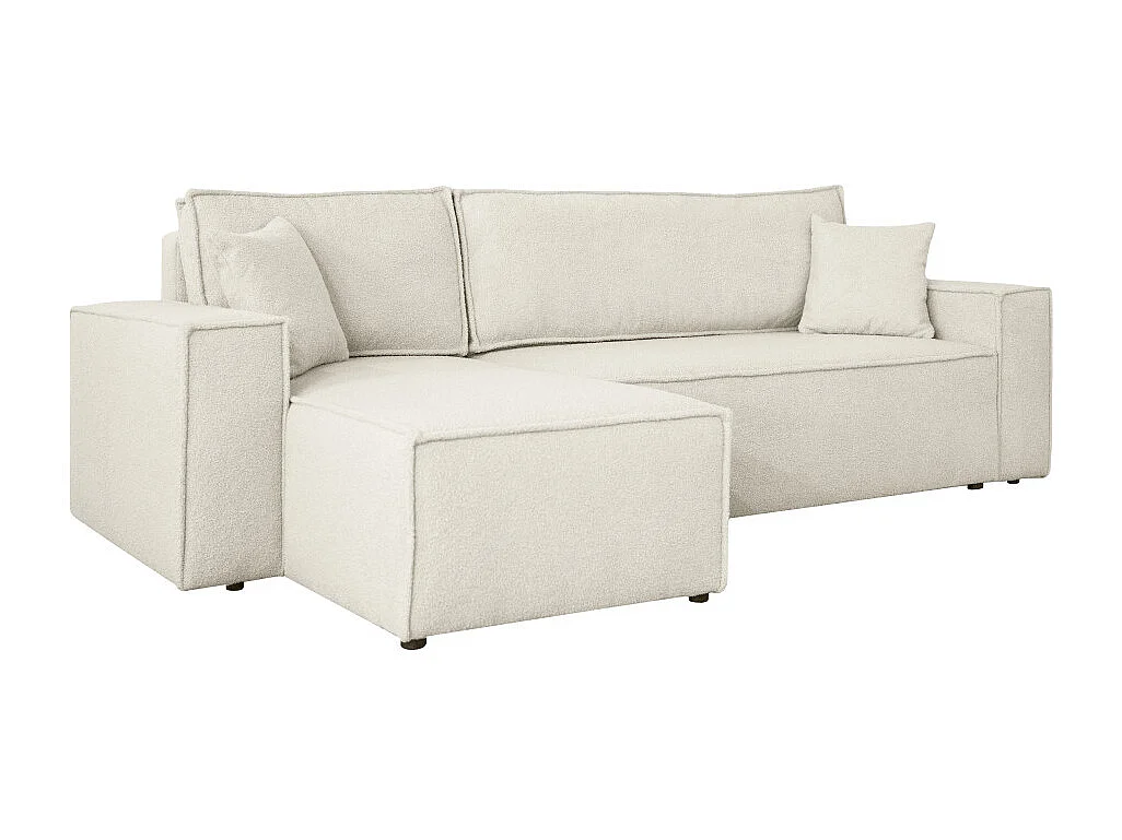 Canapé FARAH d'angle réversible et convertible 4 places en tissu bouclette - Blanc