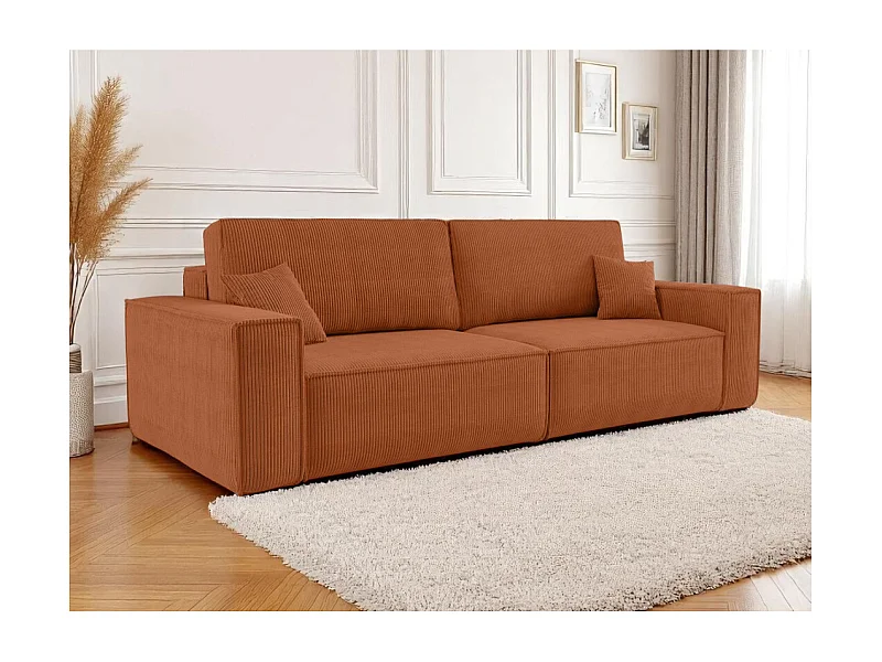 Canapé droit 3 places FARAH convertible en velours côtelé - Terracotta