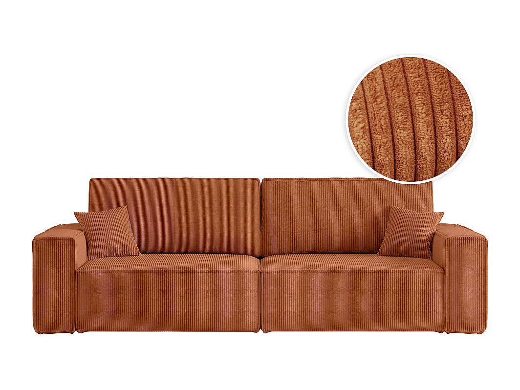 Canapé droit 3 places FARAH convertible en velours côtelé - Terracotta