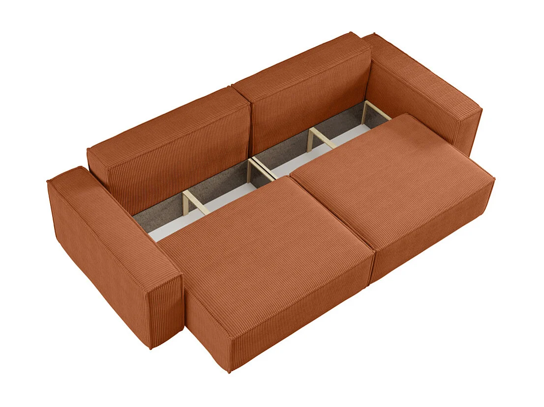 Canapé droit 3 places FARAH convertible en velours côtelé - Terracotta