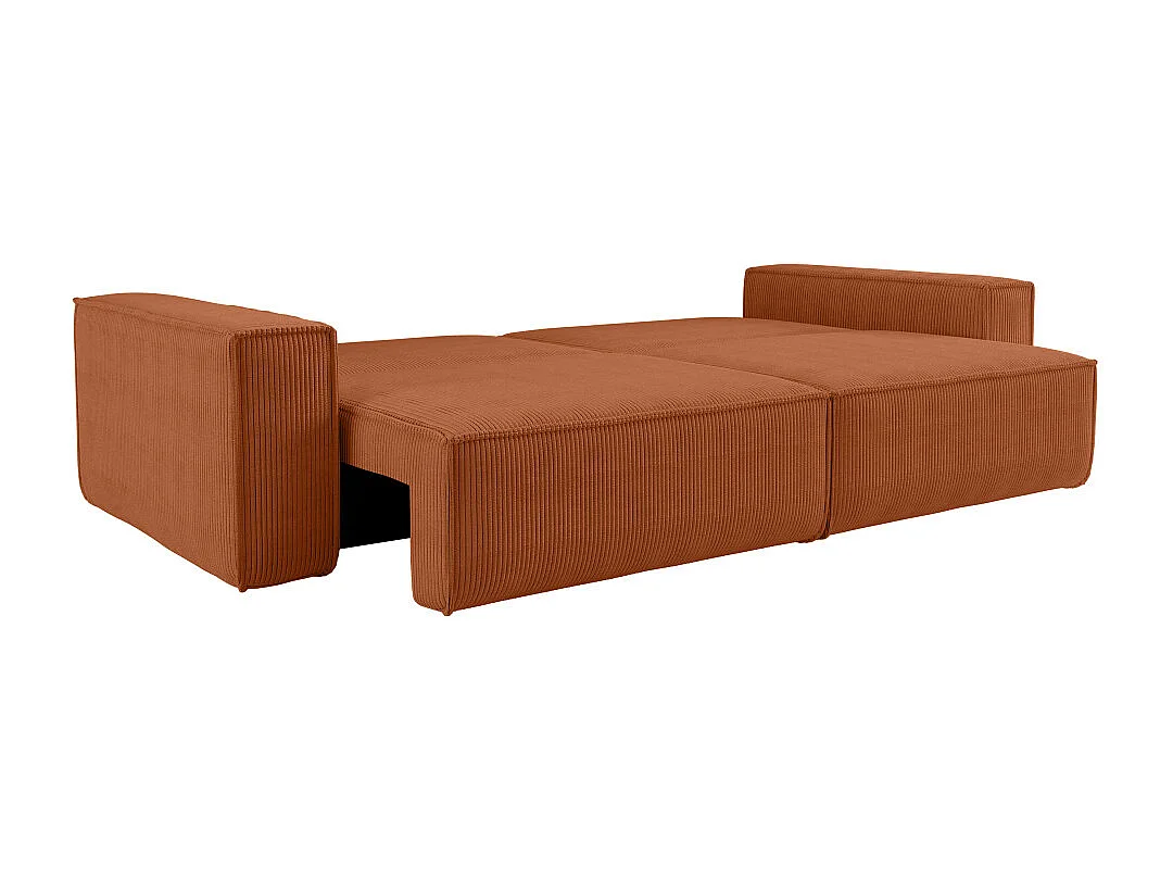 Canapé droit 3 places FARAH convertible en velours côtelé - Terracotta