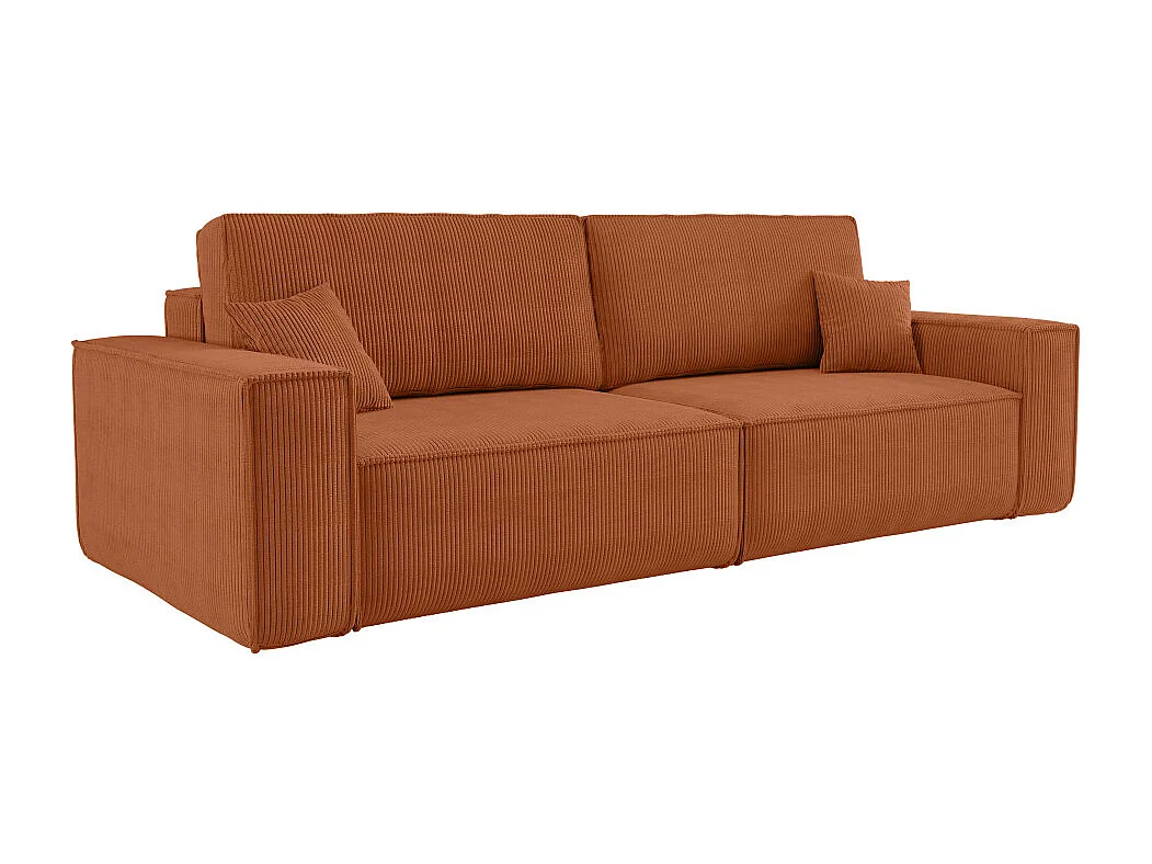 Canapé droit 3 places FARAH convertible en velours côtelé - Terracotta