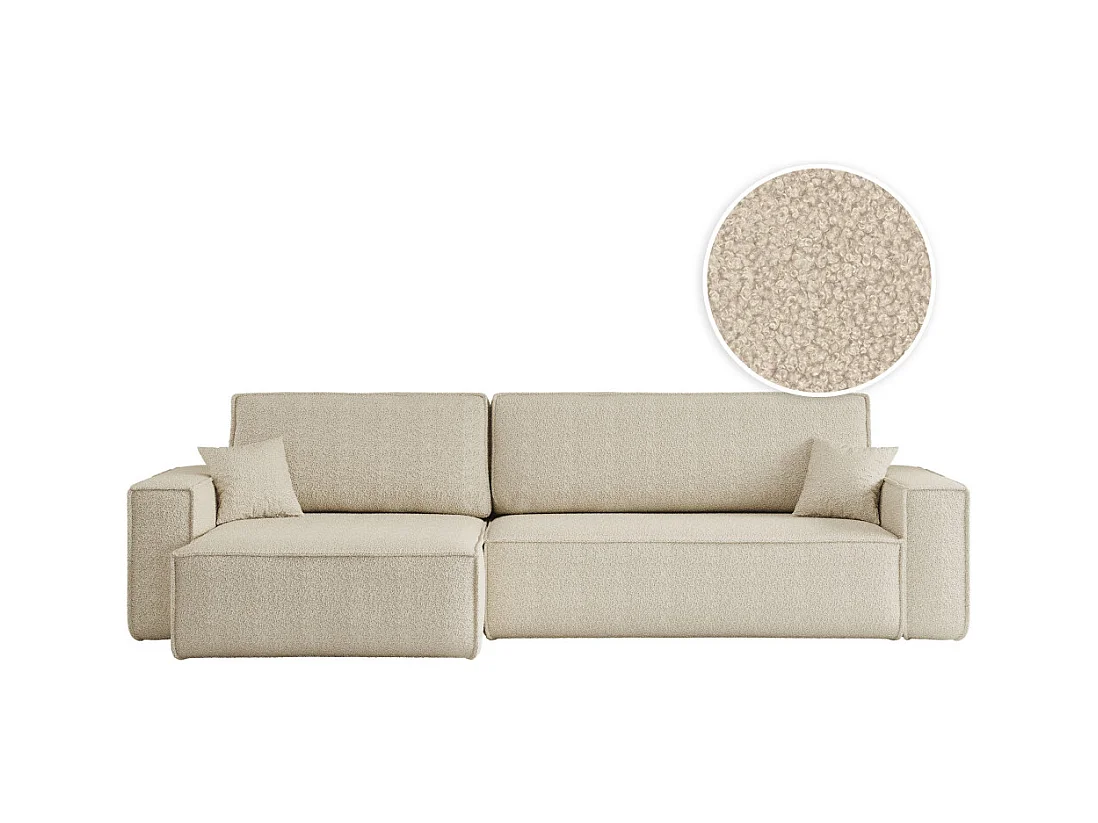 Canapé FARAH d'angle max réversible et convertible 5 places en tissu bouclette - Beige