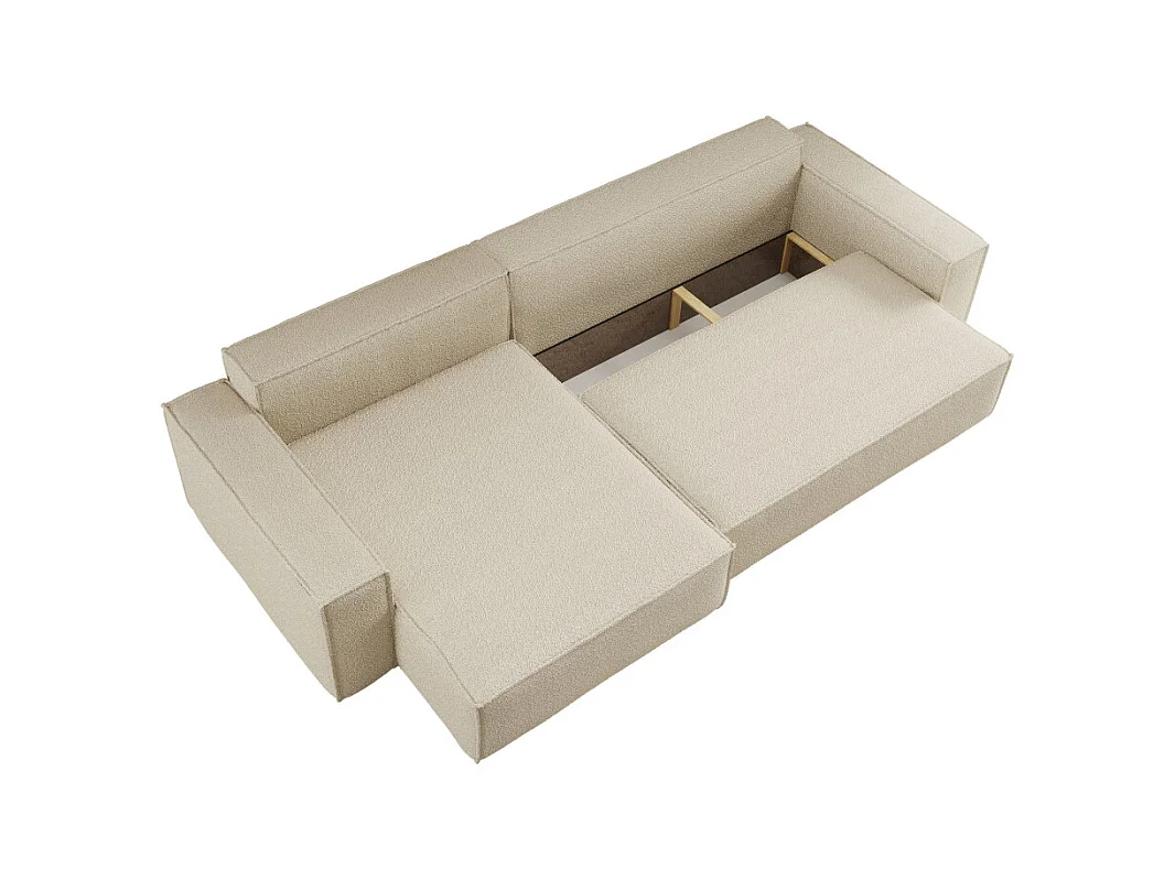 Canapé FARAH d'angle max réversible et convertible 5 places en tissu bouclette - Beige