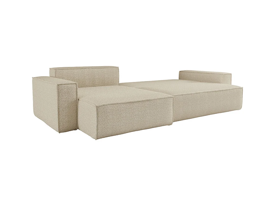 Canapé FARAH d'angle max réversible et convertible 5 places en tissu bouclette - Beige