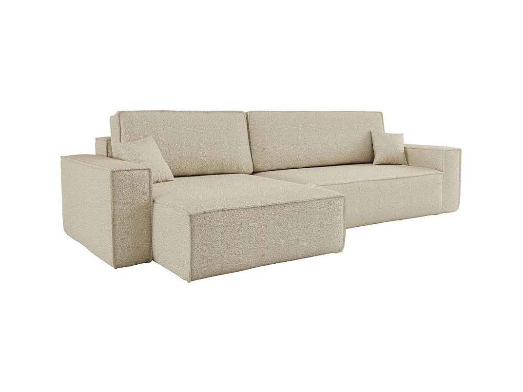 Canapé FARAH d'angle max réversible et convertible 5 places en tissu bouclette - Beige