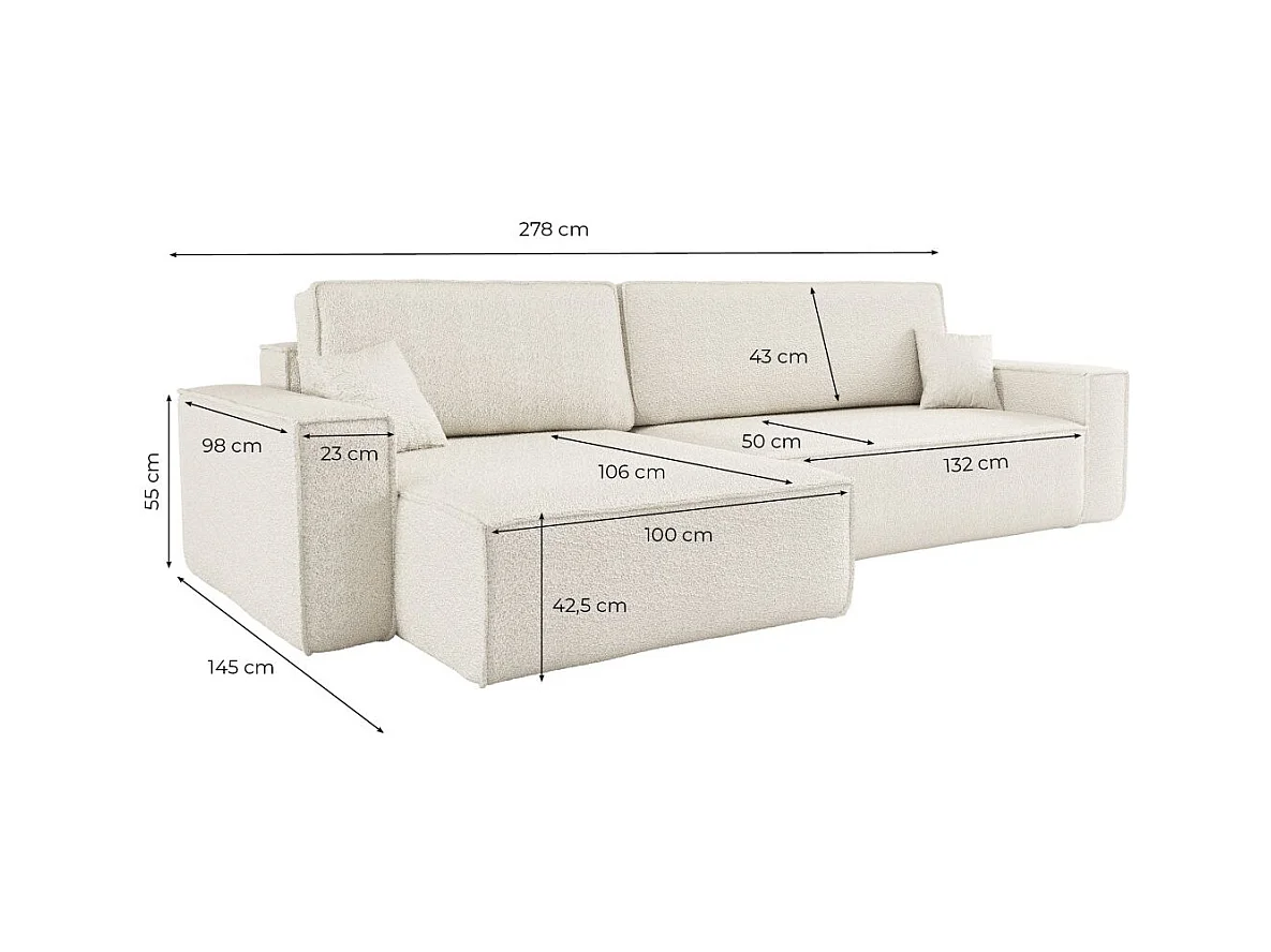 Canapé FARAH d'angle max réversible et convertible 5 places en tissu bouclette - Beige