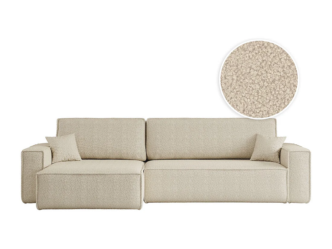 Canapé FARAH d'angle max réversible et convertible 5 places en tissu bouclette - Beige