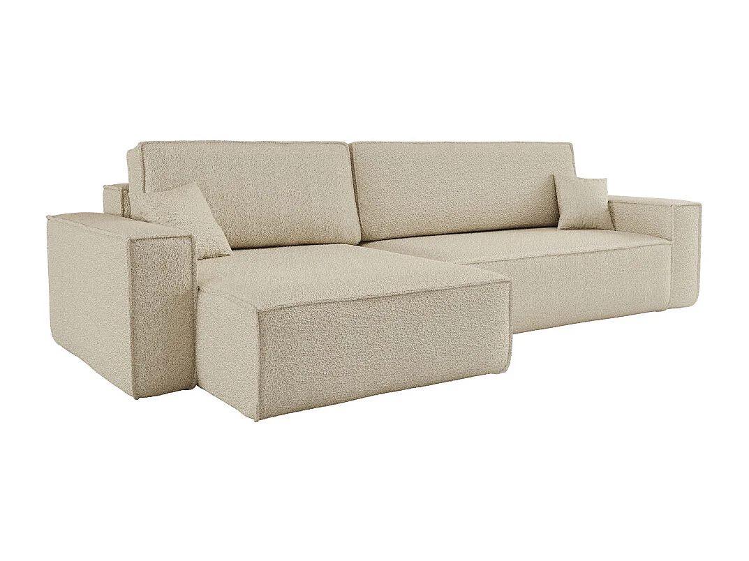 Canapé FARAH d'angle max réversible et convertible 5 places en tissu bouclette - Beige