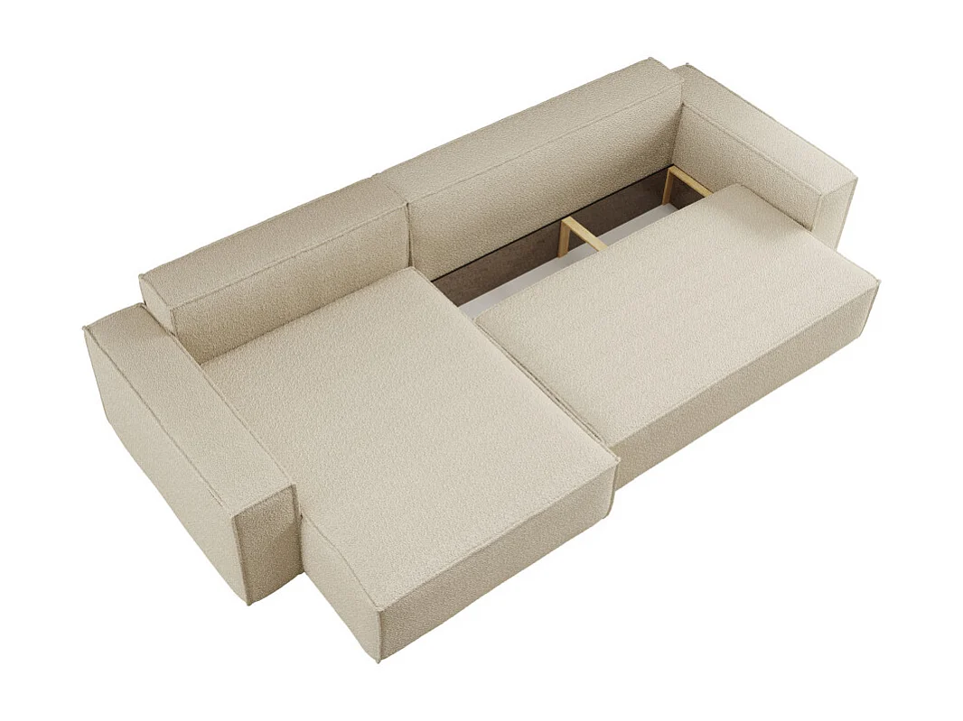 Canapé FARAH d'angle max réversible et convertible 5 places en tissu bouclette - Beige