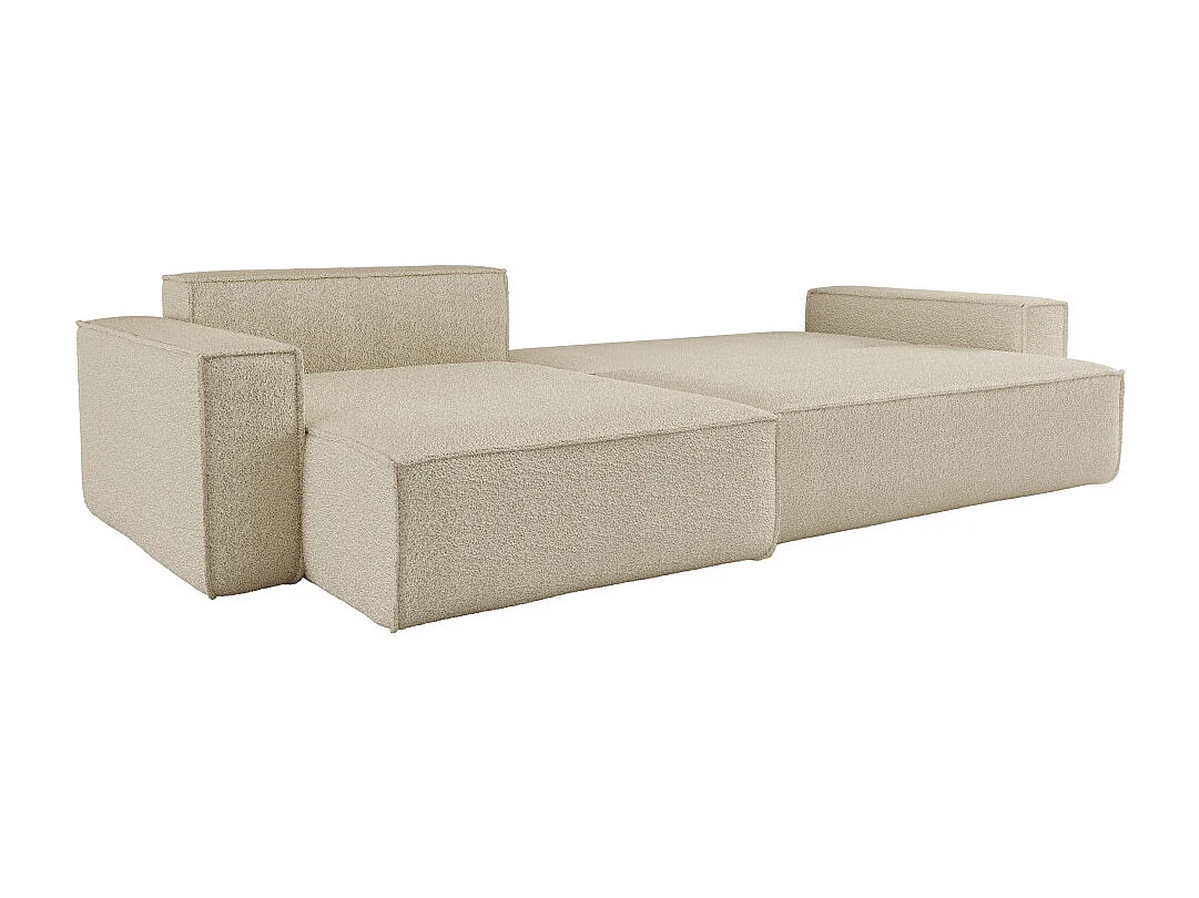Canapé FARAH d'angle max réversible et convertible 5 places en tissu bouclette - Beige