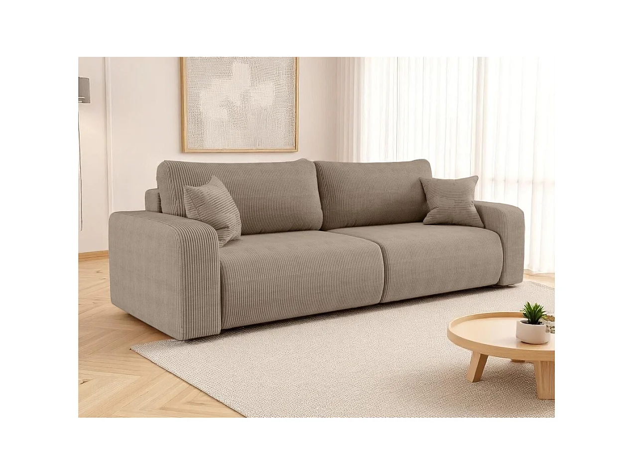 Canapé droit 3 places ALYA convertible en velours côtelé - Taupe