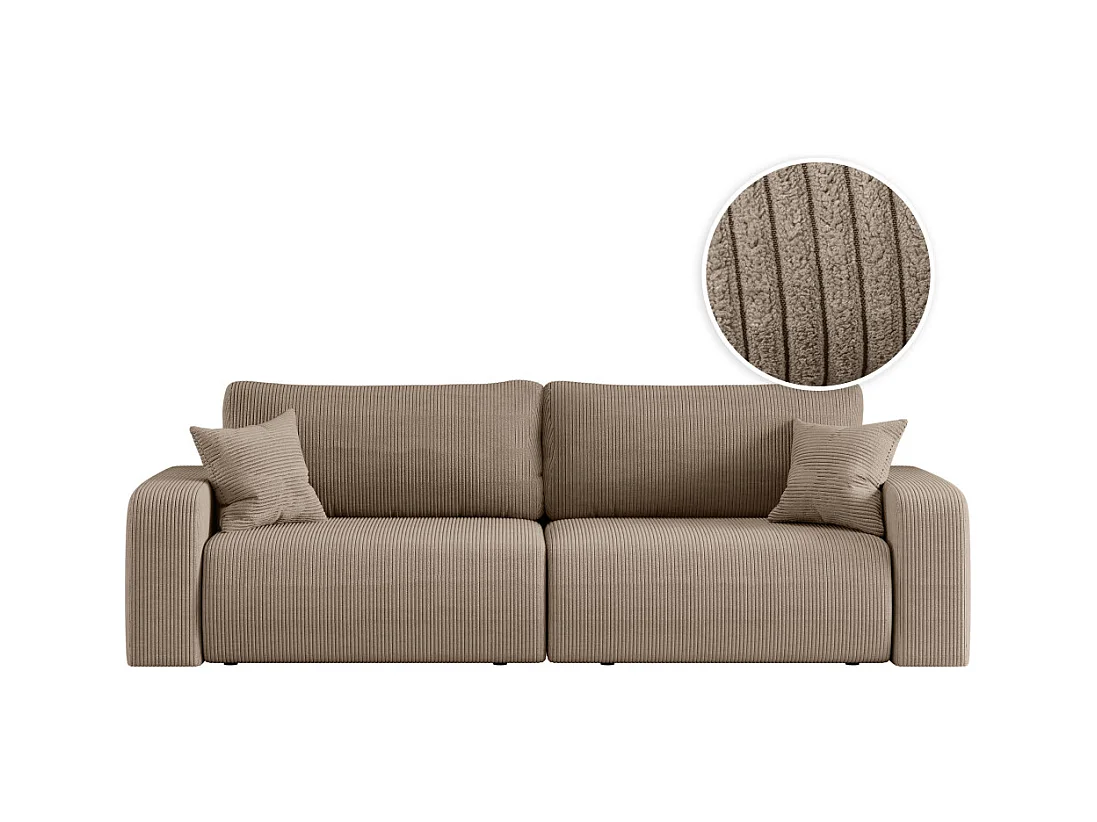 Canapé droit 3 places ALYA convertible en velours côtelé - Taupe