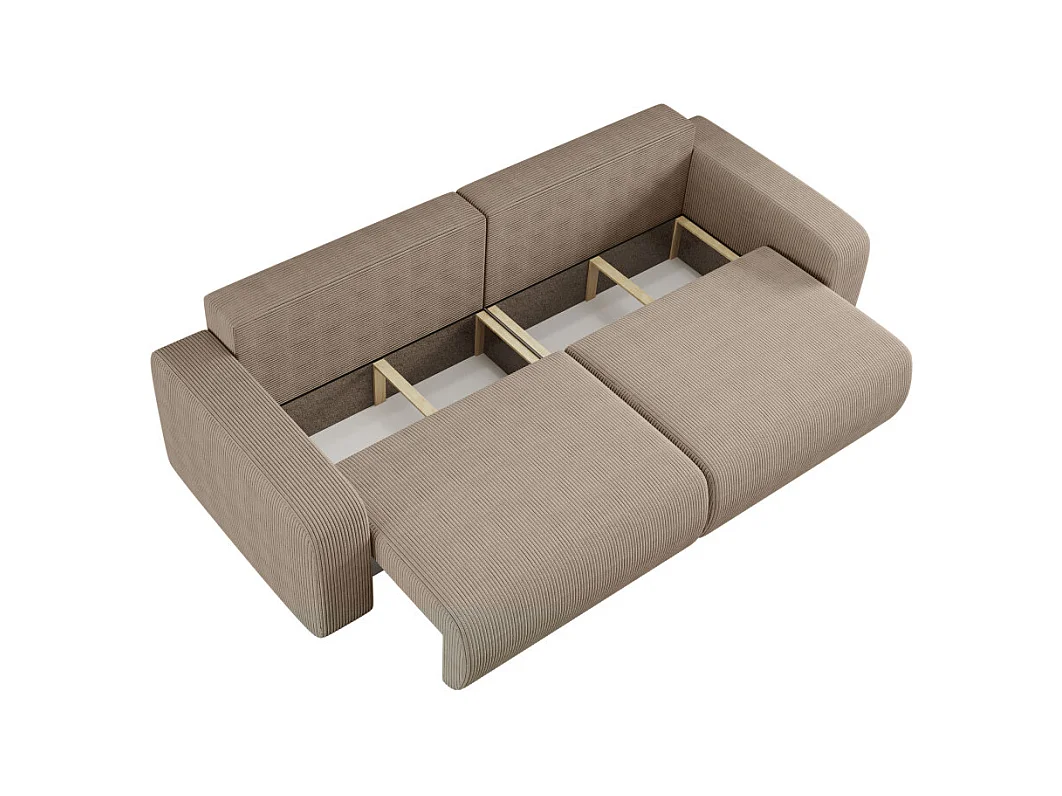 Canapé droit 3 places ALYA convertible en velours côtelé - Taupe