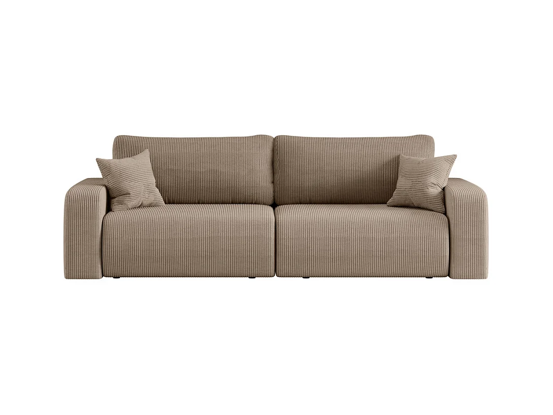 Canapé droit 3 places ALYA convertible en velours côtelé - Taupe