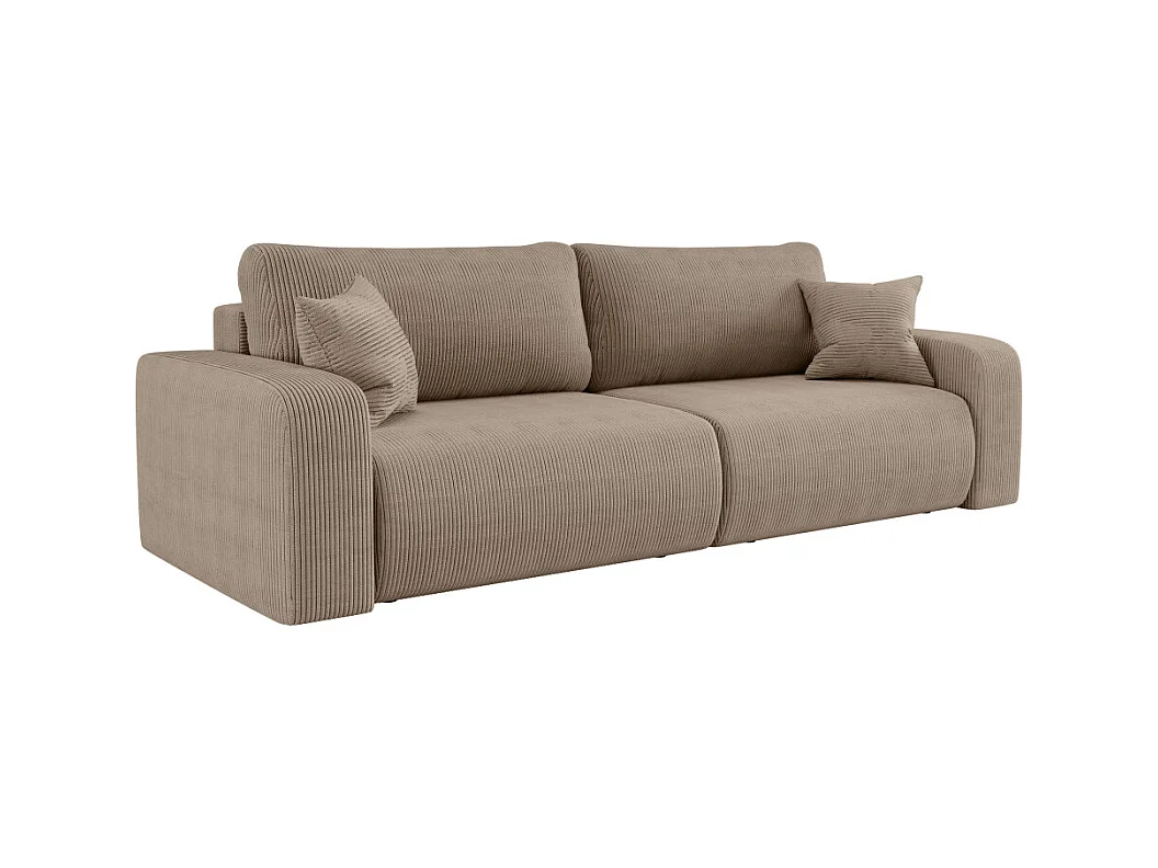 Canapé droit 3 places ALYA convertible en velours côtelé - Taupe