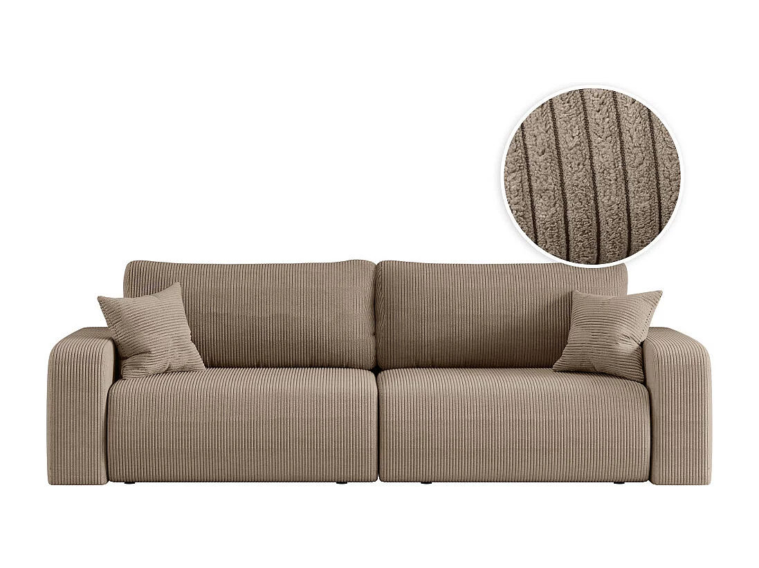 Canapé droit 3 places ALYA convertible en velours côtelé - Taupe