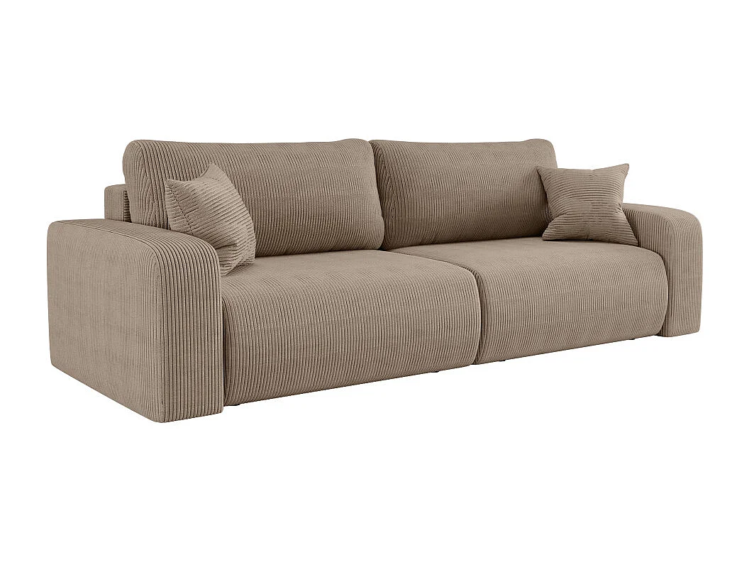 Canapé droit 3 places ALYA convertible en velours côtelé - Taupe