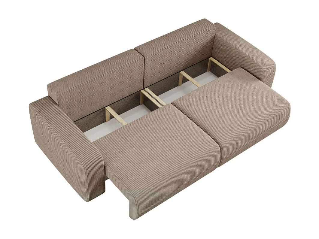 Canapé droit 3 places ALYA convertible en velours côtelé - Taupe