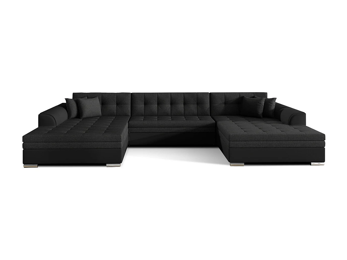 Canapé d'angle panoramique 5 places RIMA convertible en simili et tissu - Noir