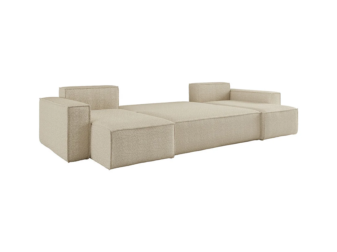 Canapé d'angle FARAH panoramique convertible 6 places en tissu bouclette - Beige
