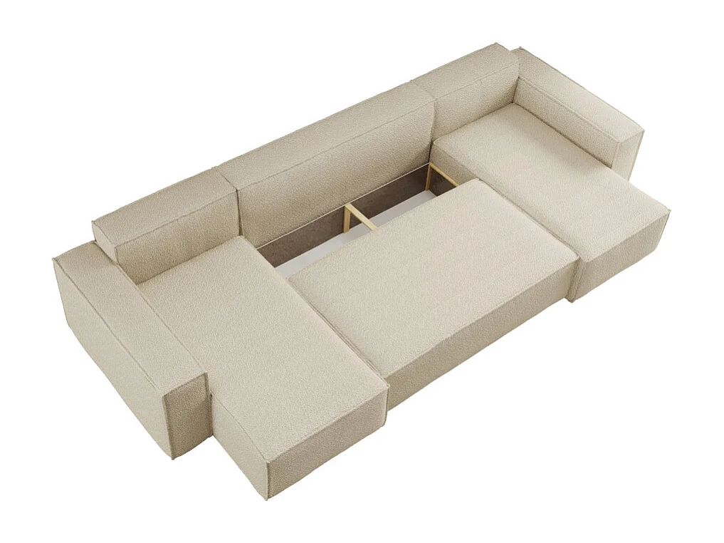 Canapé d'angle FARAH panoramique convertible 6 places en tissu bouclette - Beige