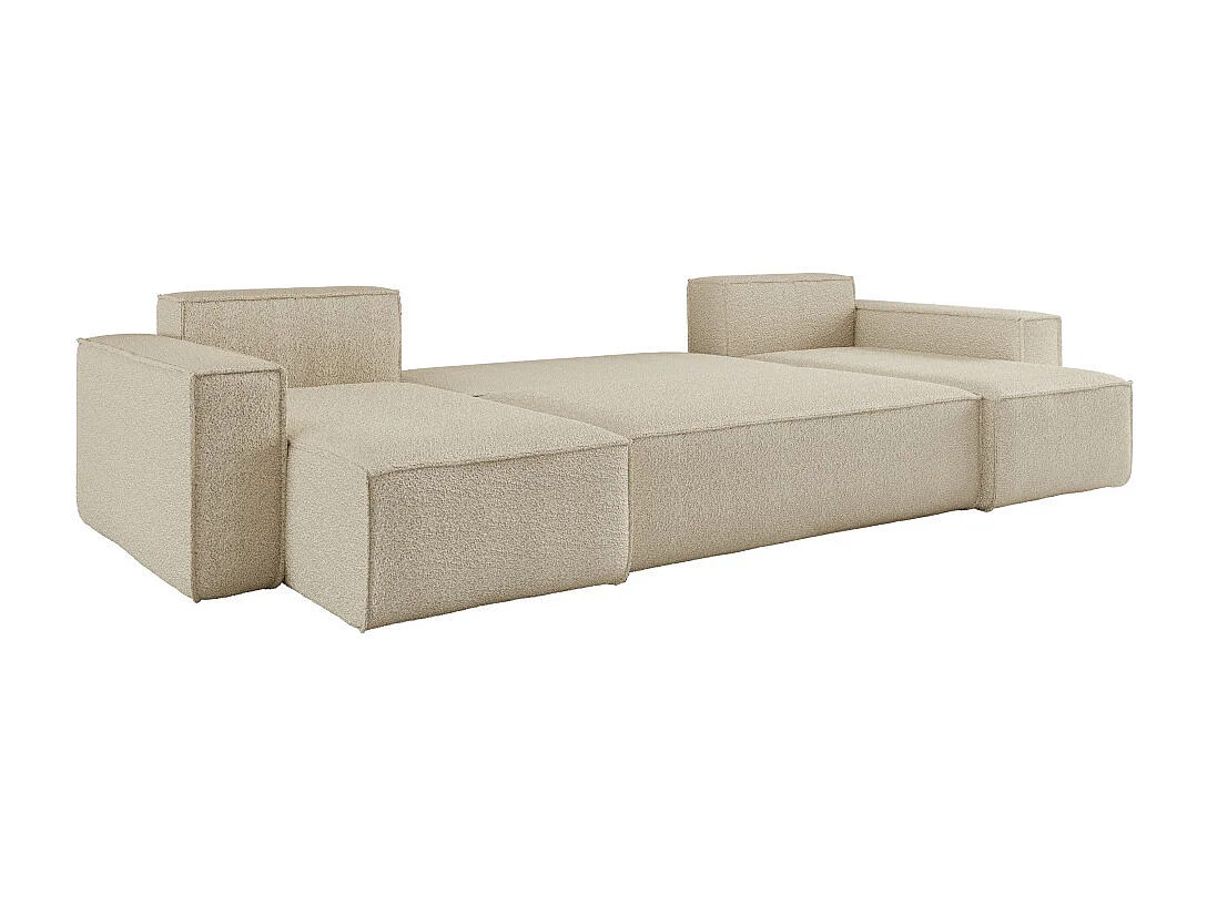 Canapé d'angle FARAH panoramique convertible 6 places en tissu bouclette - Beige